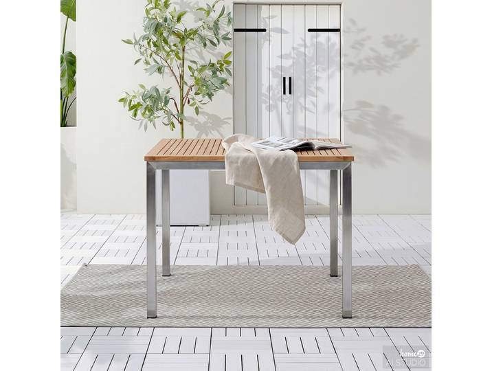 Gartentisch Tischplatte: Massivholz Teak, naturbelassen Tischgestell: Edelstahl, gebürstet 90cm Braun/Silber/Braun/Silber
