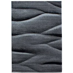 Carpetsale24 Kurzflor Teppich 140x200 cm Abstrakte Wellen Schwarz-Grau, Modernes Wohnaccessoire mit Muster, Raumgestaltung für Schlaf- Arbeitszimmer