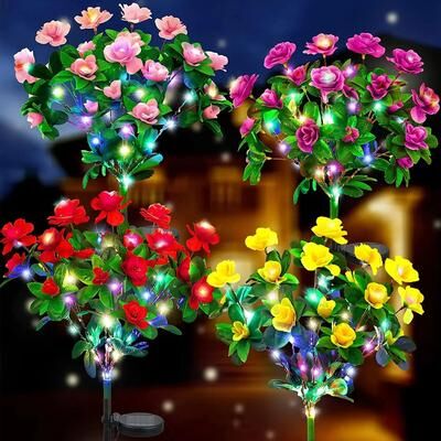 Uplifted Goods Solar Flower Garden Lamp For Outdoor Yard Lighting pink