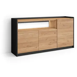 SIDEBOARD, Eiche und Schwarz, 156/37/80cm, mit Led