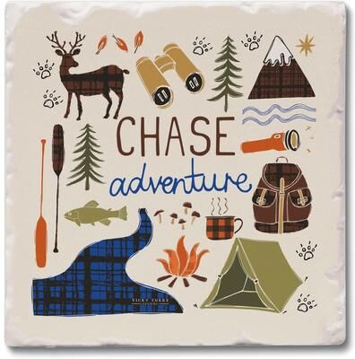 Thirstystone "Chase Adventure 4 Pack Tumbled Tile Stone Coaster with Protective Cork Backing Made in The USA 4"" Square, Artistic, Wipes Clean"