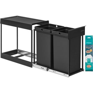 Songmics Einbaumülleimer LTB950B01, ab 30,4cm Schrankbreite, Metall, 2x 15 Liter