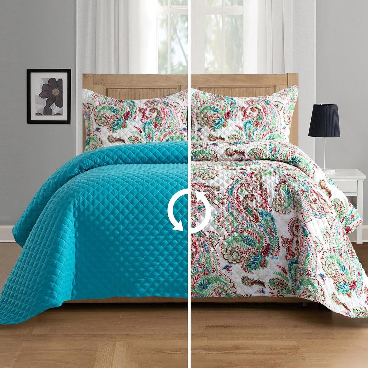 Omkeerbaar Paisley Design Dekbedovertrek Set - Turkoois - Twin 173 x 229 cm