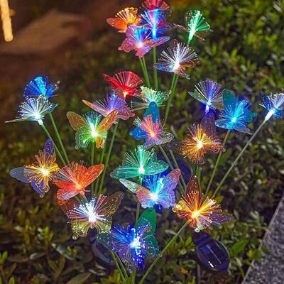 Smart Shopping Spot Solar Butterfly Fiber Optic Garden Lights 6 Head Waterproof Landscape Stake Light multicolour