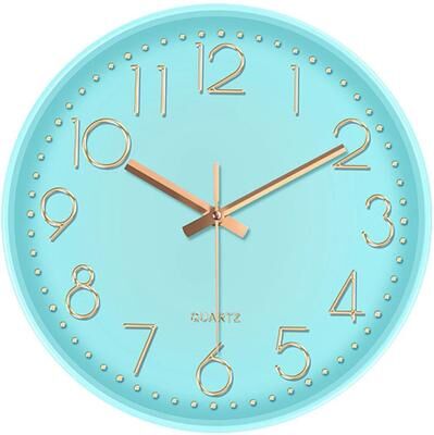 Uplift Picks Modern Silent Wall Clock With Tempered Glass And 3D Numbers blue 10 Inch