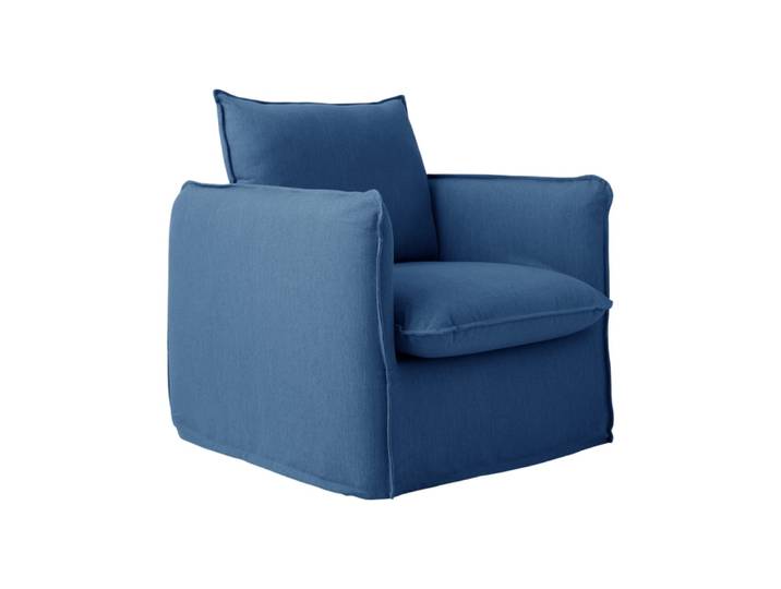 Fauteuil déhoussable en tissu effet lin bleu