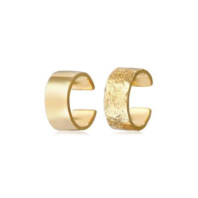 Schmuckset ELLI "Ohrringe Earcuff Breit Basic Gehämmert 2er Set 925 Silber" Gr. 10, gold, Ohrringe, Damen, 10, Schmuckset