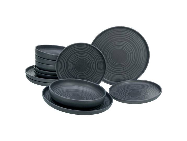 Creatable Tafelservice, Schwarz, Keramik, 12-teilig, Geschirr, Geschirrsets, Tafelservice