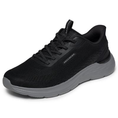 Slip-On Sneaker SKECHERS "GARNER", Herren, Gr. 43, Textil, schwarz, Schuhe, Slipper, Schnürschuh mit Relaxed Fit