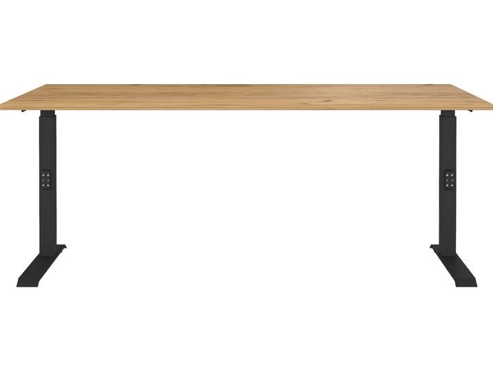 Schreibtisch GERMANIA Downey , braun (navarra, eiche, nachbildung, schwarz, schwarz, navarra, eiche, nachbildung), B:180cm H:91cm T:80cm, Tische, Schreibtisch, höhenverstellbar von 68-91 cm, verfügbar in verschiedenen Breiten