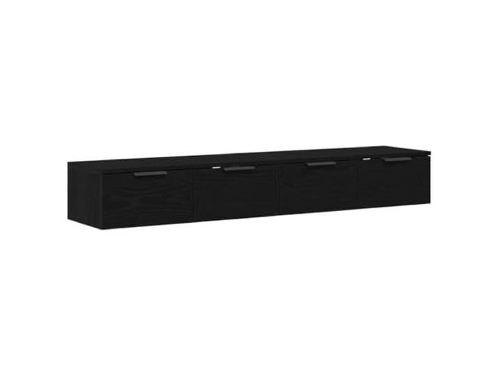 MABCQRTY 2x Wandschrank Schwarz Eichen-Optik Holzwerkstoff 68x30x20 cm Platzsparende Hängeschränke fürs Wohnzimmer oder Arbeitszimmer mit schicken schwarzen Metallgriffen und Schublade.