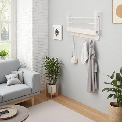 JJS Wall Mounted Floating Shelf with Coat Hooks & Key Holder Space-Saving Storage Rack for Books, Coats & Entryway Essentials