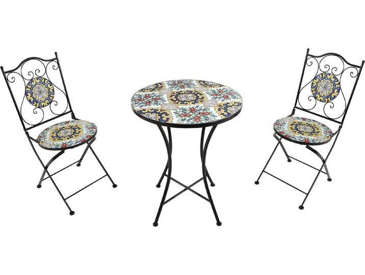 AXI Amélie Bistroset 3-teilig mit Mosaik Design Klassisch Mehrfarbig Bistrotisch mit 2 Stühlen Bistro Gartenmöbel Set für Garten / Balkon /