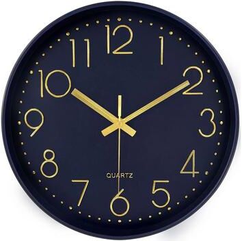 Inspired Living Modern Minimalist Silent Wall Clock 3D No Ticking Decorative Timepiece dark Blue 8 Inch
