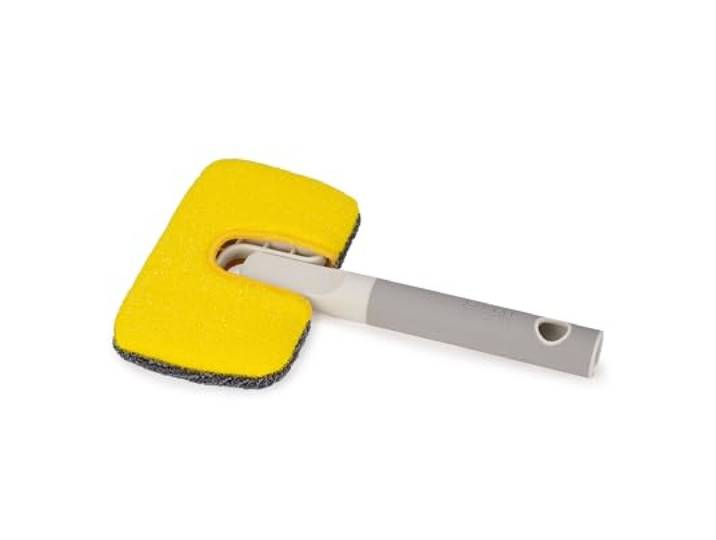 Joseph Joseph CleanTech Grattoir 2-en-1 pour Surface de Salle de Bain avec Tapis Microfibre et Abrasifs\, Poignée Antidérapante\, Light Stone