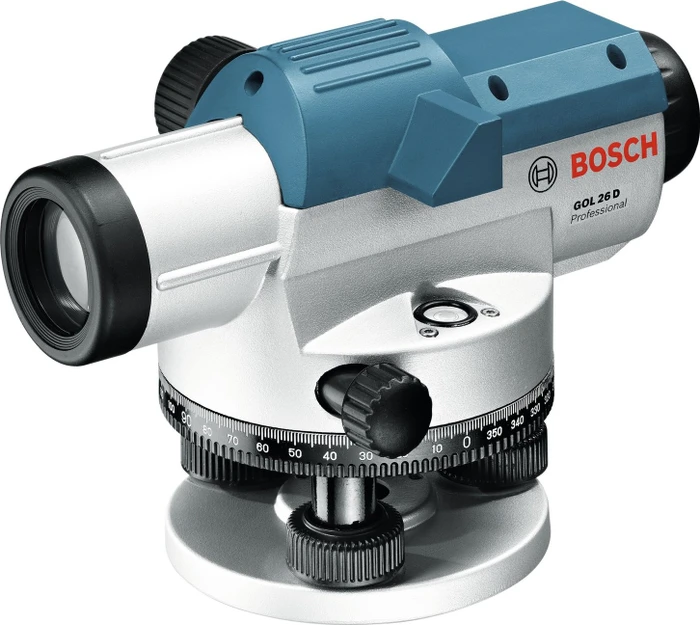 BOSCH Professional Optisches Nivelliergerät GOL 26 D, Stativ BT160, Messlatte GR 500, Koffer 0.601.068.002
