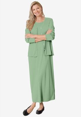 Plus Size Women's Lettuce Trim Knit Jacket Dress by Woman Within in Sage (Size 12)