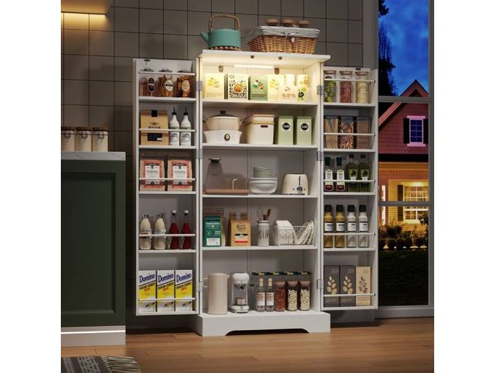 Buffet Cuisine Armoire de Cuisine Multifonctionnelle avec Capteur LED Étagères Réglables en Hauteur Meuble Rangement avec 2 Portes