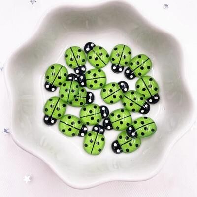 Useful Little Things 60 Pcs 0.35 X 0.51 Inch Resin Mini Cute Red Beetle Ladybug Flatback Cabochons DIY Scrapbook Craft Decor green
