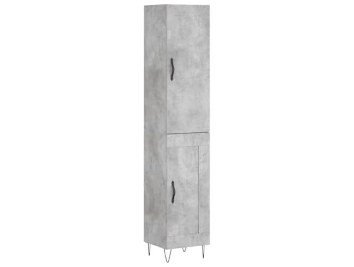 Highboard Betongrau 34,5x34x180 cm Holzwerkstoff mit Türen Stauraum-Schrank, Holzwerkstoff, Betongrau, 34,5x34x180 cm, Metallfüße, Türen, wandmontierbar