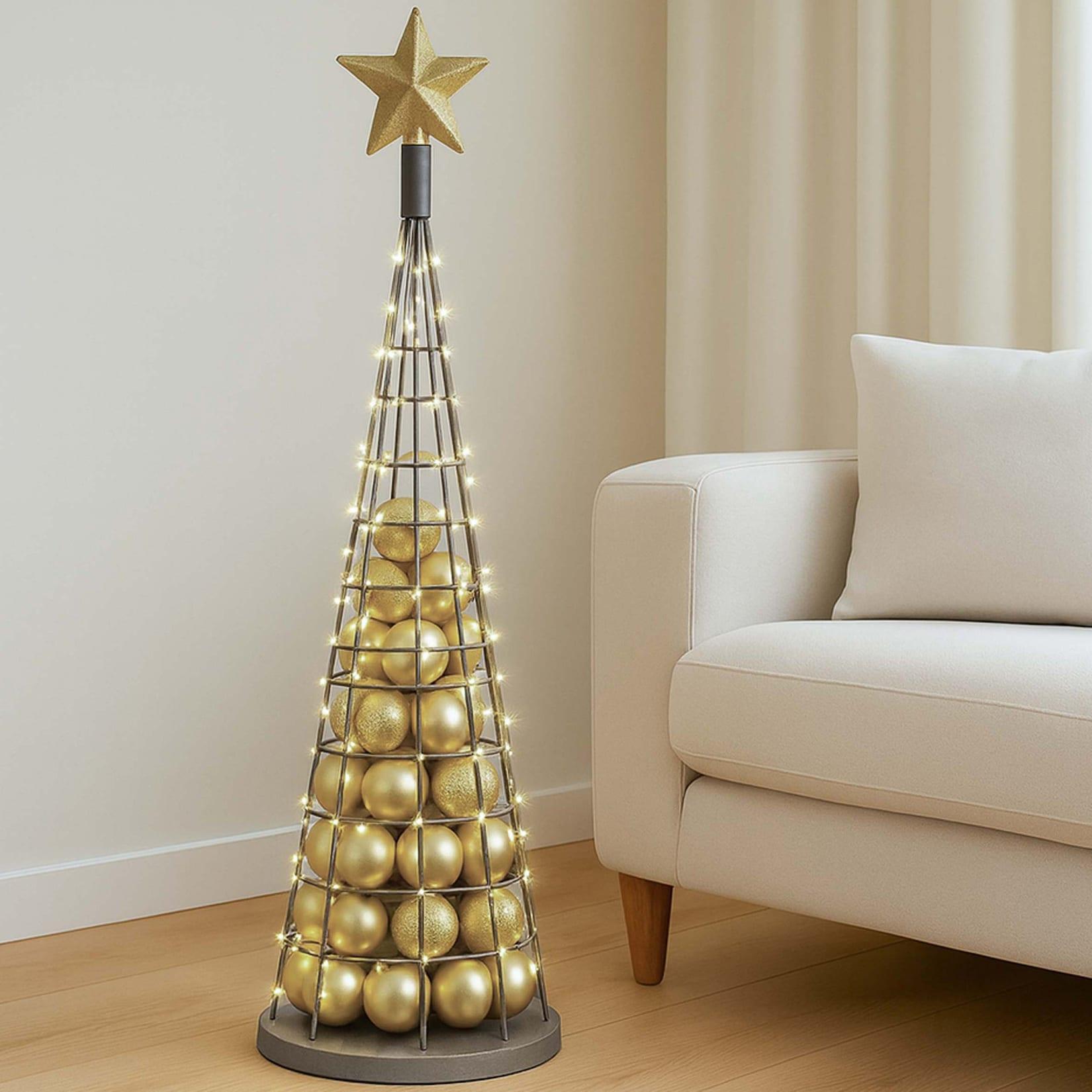 Deko-Baum MCW-O91, Weihnachtsbaum Schmuckbaum Weihnachtsdeko Christbaum zum Beschmücken, Metall 115cm ~ silberfarben