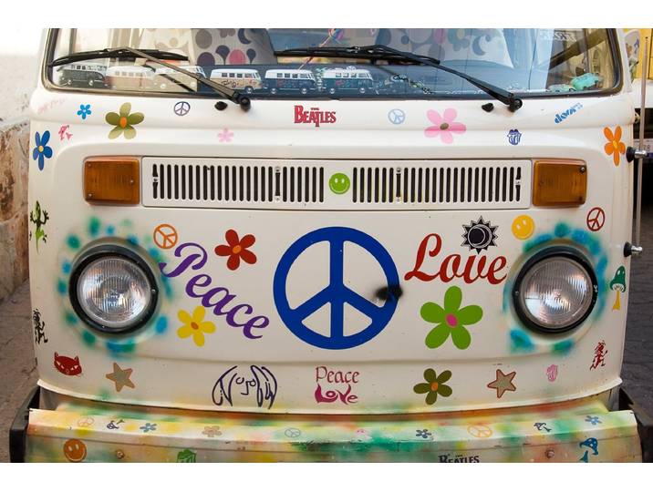 Fototapete PAPERMOON Frieden und Liebe , bunt, B:5m L:2,8m, Vlies, Tapeten, Fototapete