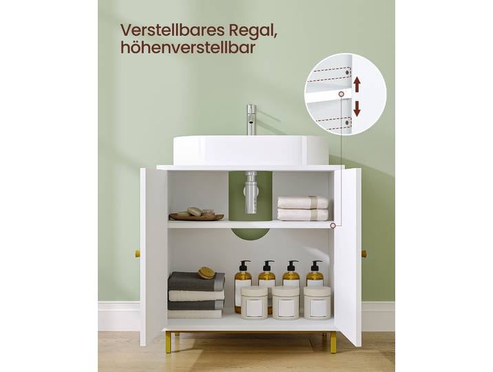 Meuble-lavabo avec 2 portes, étagère réglable, grand espace de rangement, autoportant, style maison de campagne, 30 x 60 x 63 cm
