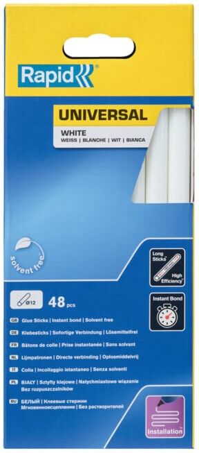 Rapid Bâtons de colle universels blancs, diamètre 12 x 190 mm, 48 pcs carton (5001412)