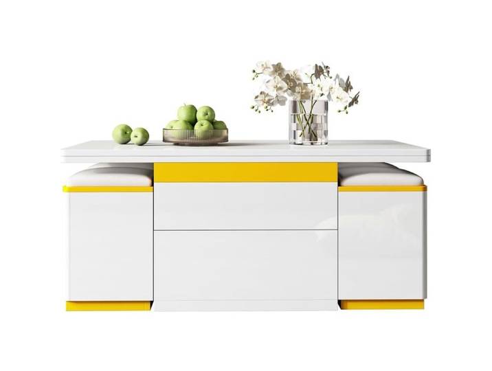 Table Basse Élégante Table d'Appoint Multifonctions réglable en Hauteur à Manger Pliante/Meubles de Salon Blanc