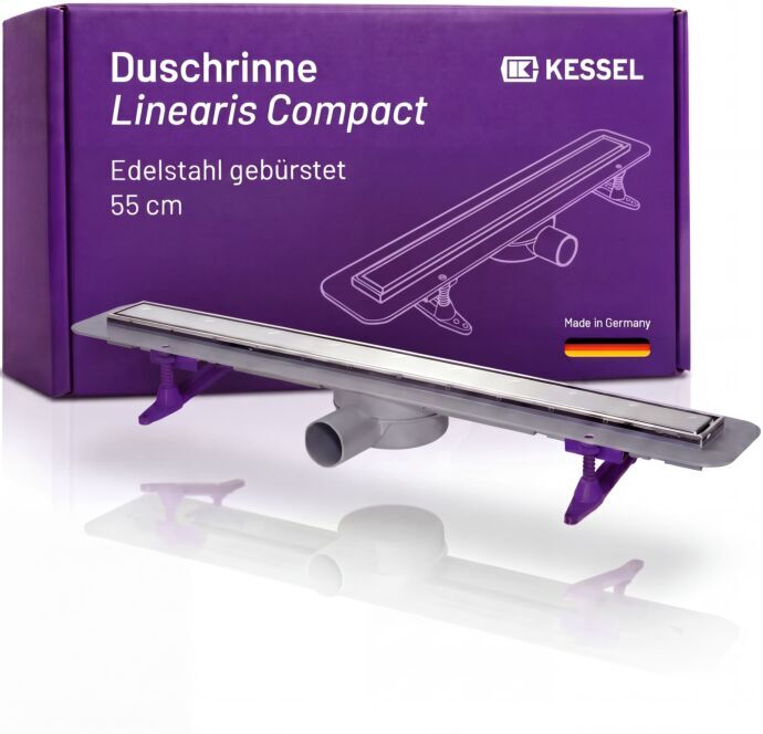 Kessel Linearis Compact Duschrinne 45600.61M  flache Bodenablaufrinne für  bodengleiche Duschen, 550mm, mit Dichtmanschette, Ablaufgrundkörper