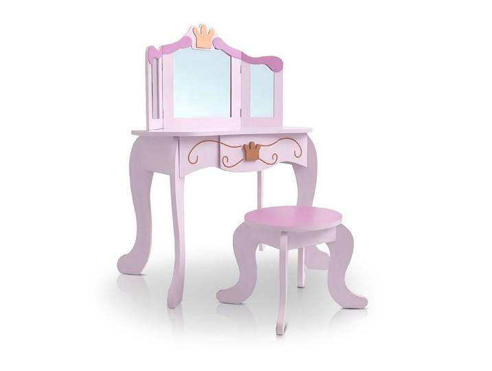 habeig Schminktisch Kindertisch Prinzessin Frisiertisch mit Hocker und Spiegel, splitterfrei