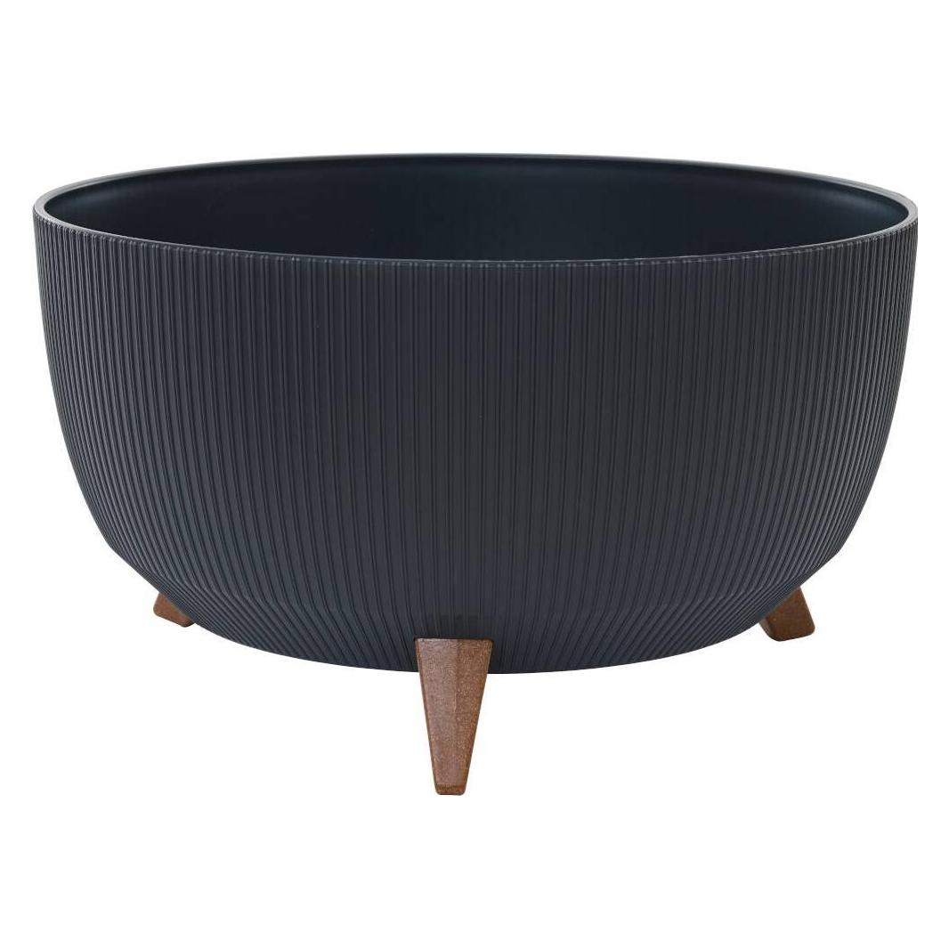 Siena Garden Pflanzgefässe OSLO STRIPE anthrazit Steifenoptik, 47 x 26,5 cm Kunststoff auf Füssen mit Einsatz (47 x 47 x 26.50 cm) (LA961-82)