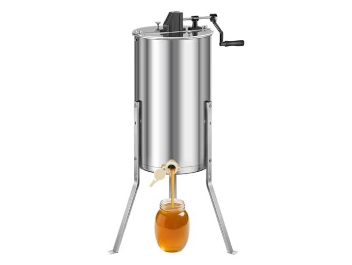 VEVOR Extracteur de Miel Manuel à 2 Cadres Centrifugeuse Séparateur Miel Acier Inox avec Couvercle Transparent\, Support Réglable en Hauteur\, Équipement d'Extraction de Nid d'Abeilles pour Apiculture