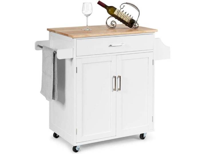RELAX4LIFE Desserte de Cuisine avec Roulettes Grand Chariot de Rangement en Bois avec Porte-Serviette 116 x 40 x 85 cm Blanc