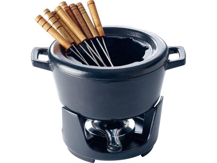 Fondueset Beka Nori, Schwarz, Metall, 23.4x15x30 cm, wärmeisolierte Fonduegabeln, Spritzschutz mit integrierter Gabelhalterung, Freizeit & Co, Herbstartikel & Winterartikel