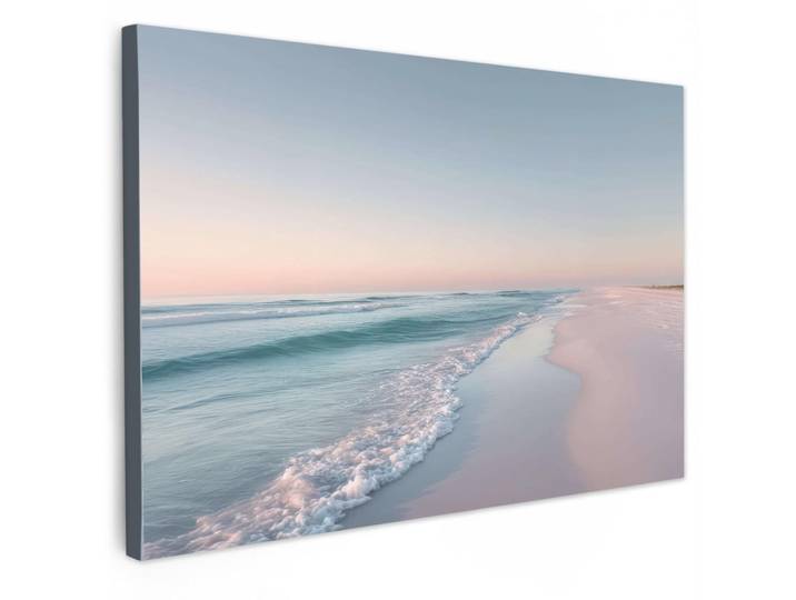 MuchoWow Leinwandbild Küstenlinie - Pastell - Wasser Groß 140x90 cm, Pastellblau, Kiefer, Rechteckig, 140x90 cm, gerahmt, Bilder & Rahmen, Bilder, Leinwandbilder