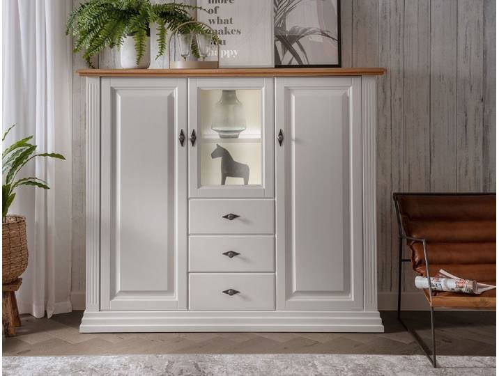 Highboard 157x134cm 'Jale' Kiefer & Eiche massiv WZ-0622