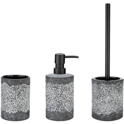 Badaccessoire-Set WENKO "Anfo", grau, strukturiert, Keramik, Badaccessoires-Sets, bestehend aus Seifenspender, WC-Garnitur, Zahnputzbecher