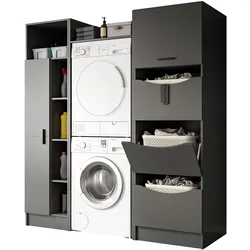 WASCHMASCHINENSCHRANK grau Set 3-teilig 176 x 196 cm, viel Stauraum