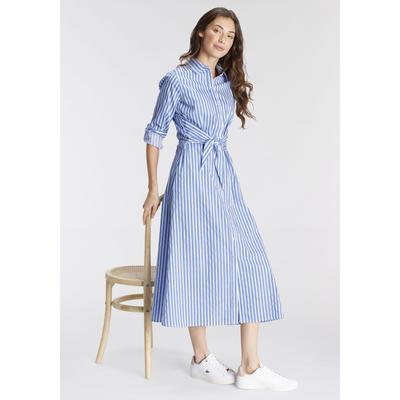 Blusenkleid DELMAO, Damen, Gr. 40, N-Gr, blau (blau, weiß), Web, Obermaterial: 60% Baumwolle, 38% Polyester, 2% Elasthan, bedruckt, geringelt, gestreift, figurumspielend lang, Kleider Blusenkleid, festliche Anlässe, lang, klassisch und seriös, aus...