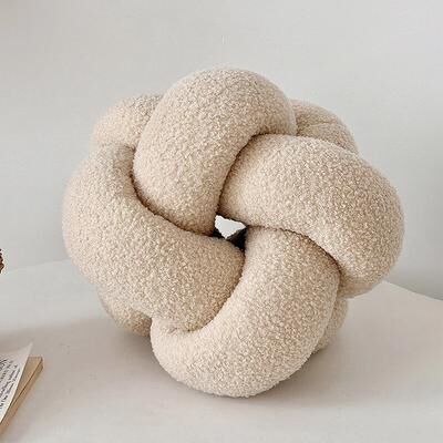 Lush Living Finds Single Standed Knotted Ball Pillow, Lamb Velvet Sofa Cushion, Bed Backrest beige