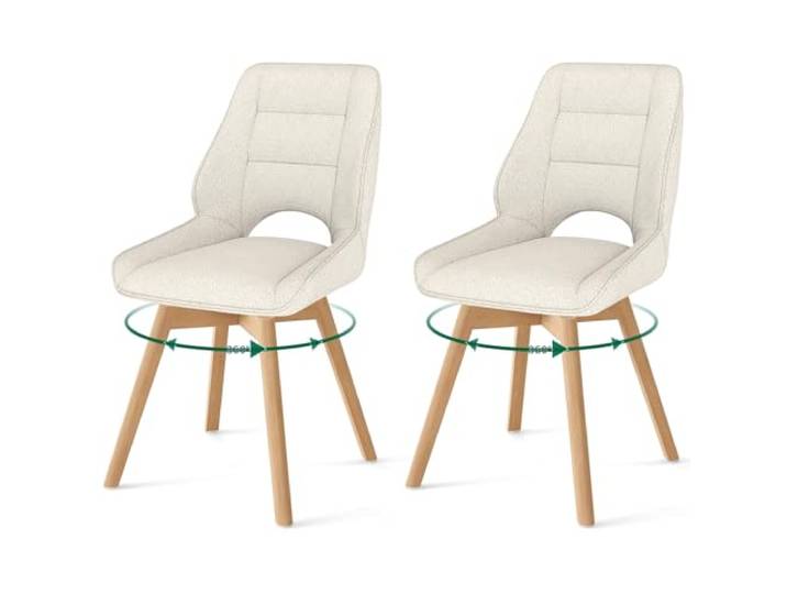 WAFTING 2er Set Drehbar Esszimmerstühle mit Massivholz Holzbeine,Beige Nordische Stühle Esszimmer mit Ausgesparter Rückenlehne, Massivbuchenbeine Stabil Für Esszimmer, Küche, Wohnzimmer