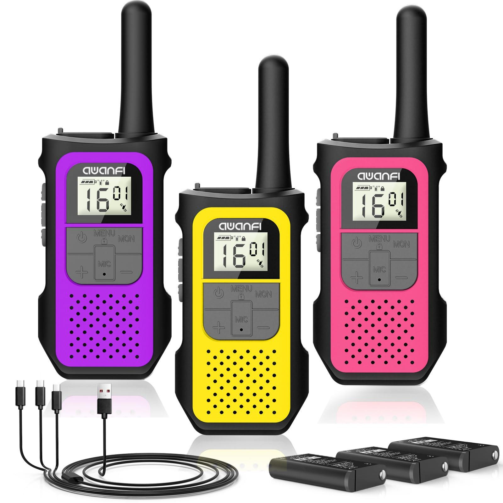 Selius Set van 3 Oplaadbare Walkietalkies met 1200mAh Li-ion Batterij, 16 Kanalen PMR446 Radio voor Kinderen en Volwassenen