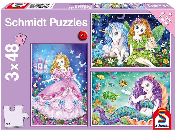 Puzzle 3x48 pcs Princesse, fée et sirène - Puzzles Schmidt