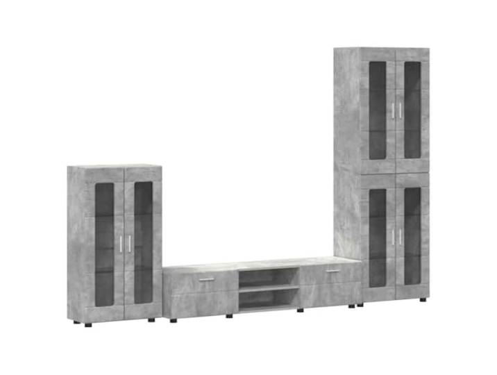 RJPLMFV TV-Möbel Florin, 3-teilig, Grau, Beton, Holz, Technik Mattes Finish, rechteckiger Stil, geräumige Fächer, einfache Pflege, Innengebrauch, klares Design