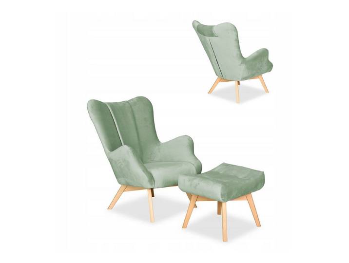 Family Meble Sessel Family Meble Vika Ohrensessel mit Fußhocker Royal V34 Mintgrün