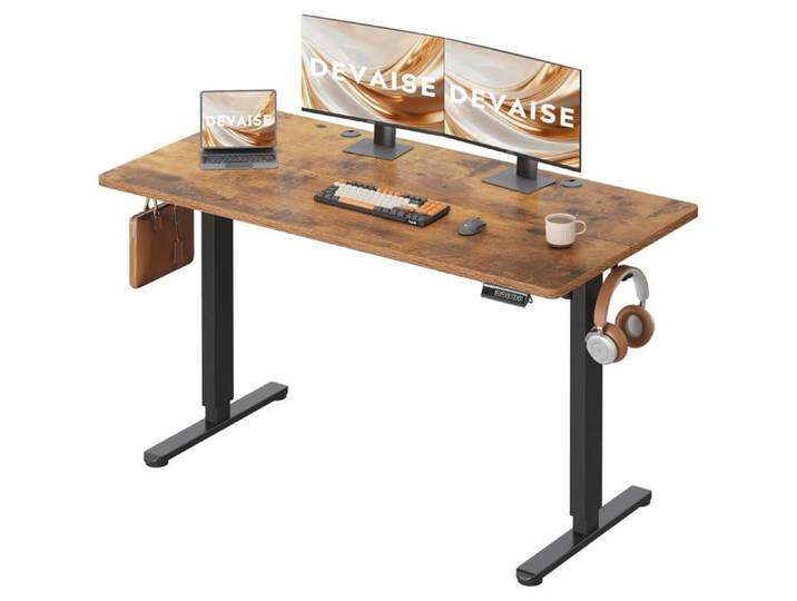 Bureau assis-debout - DEVAISE - Plateau 140×70 cm - Réglage 72–118 cm - Moteur silencieux 3 mémoires