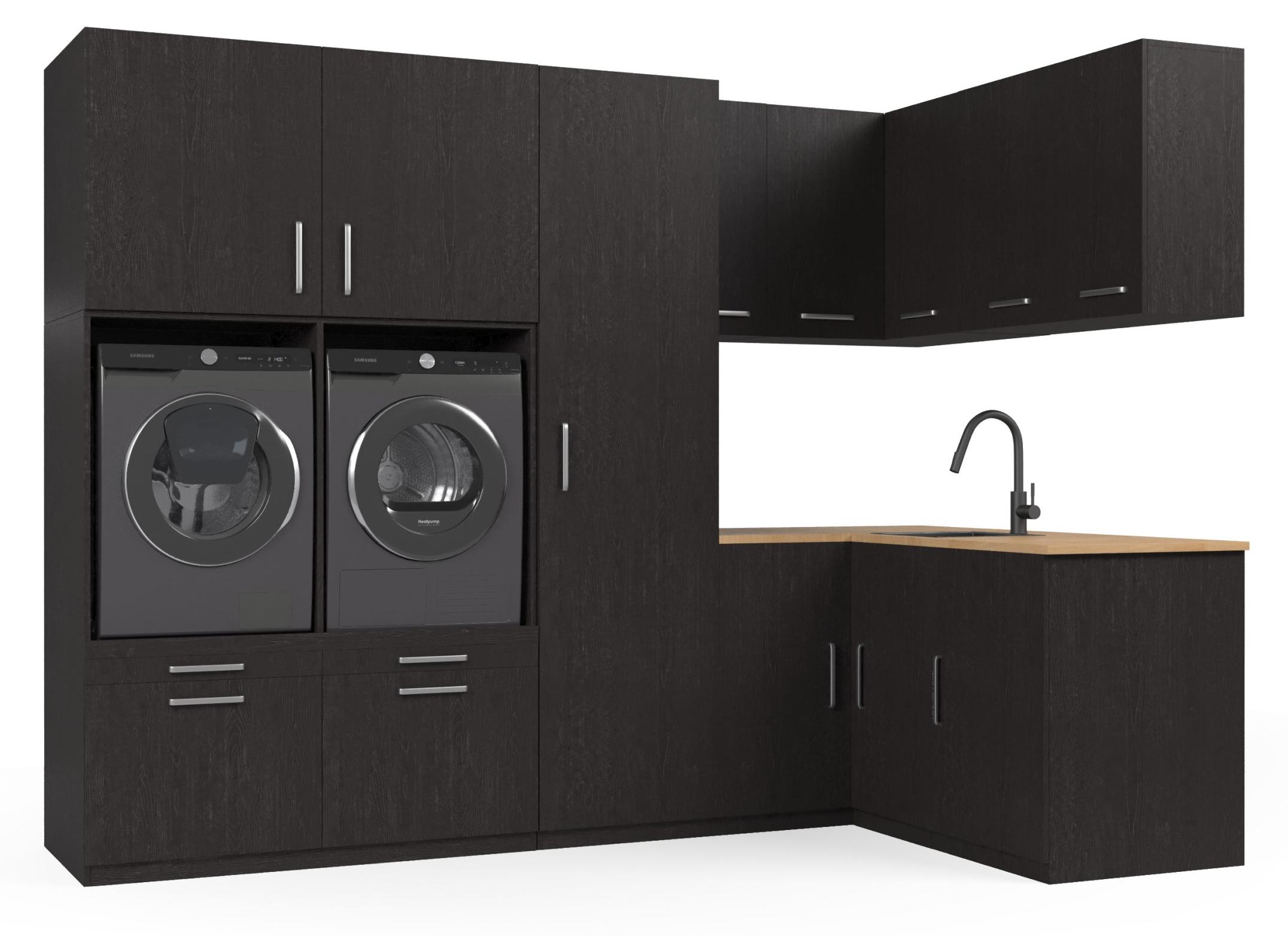 Wasophoogte Waschtisch-Schrank Genf - Unterbau für Waschmaschine - Waschmaschinen-Plattform - 700(T) * 3180(B) * 2350(H) mm - Schwarz