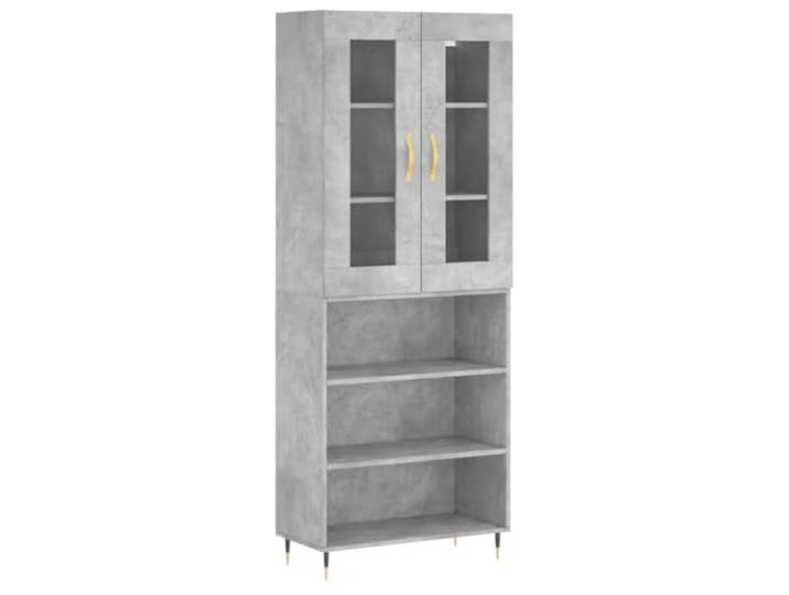 HKTMGDNG Highboard Betongrau 69,5x34x180 cm Schrank 2-teilig Eleganter Vitrinenschrank fürs Esszimmer mit Glastür und robusten Metallfüßen für modernen Stauraum.