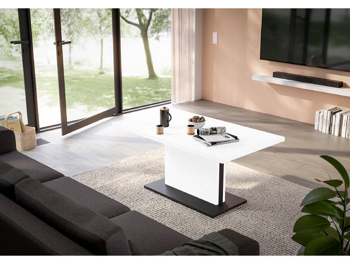 Höhenverstellbarer Couchtisch Deya 120cm 120 x 49 x 70cm Weiß/Weiß